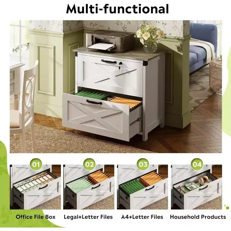 Meuble de rangement latéral à 2 tiroirs avec serrure, support d'imprimante en bois pour bureau à domicile, convient aux formats lettre/légal/A4