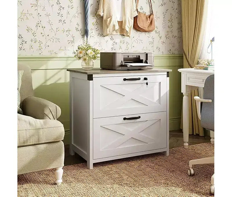 Meuble de rangement latéral à 2 tiroirs avec serrure, support d'imprimante en bois pour bureau à domicile, convient aux formats lettre/légal/A4