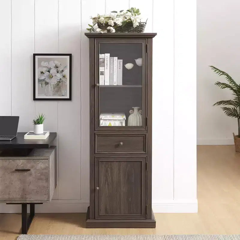 Meuble de rangement haut moderne avec portes et étagères en verre - Buffet autoportant avec tiroir pour salon, cuisine, salle à manger et bureau