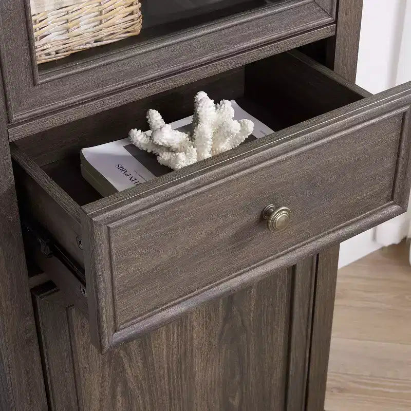 Meuble de rangement haut moderne avec portes et étagères en verre - Buffet autoportant avec tiroir pour salon, cuisine, salle à manger et bureau