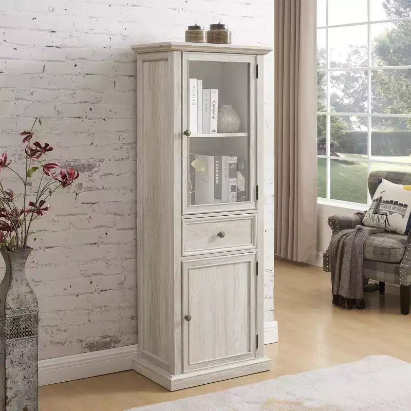 Meuble de rangement haut moderne avec portes et étagères en verre - Buffet autoportant avec tiroir pour salon, cuisine, salle à manger et bureau