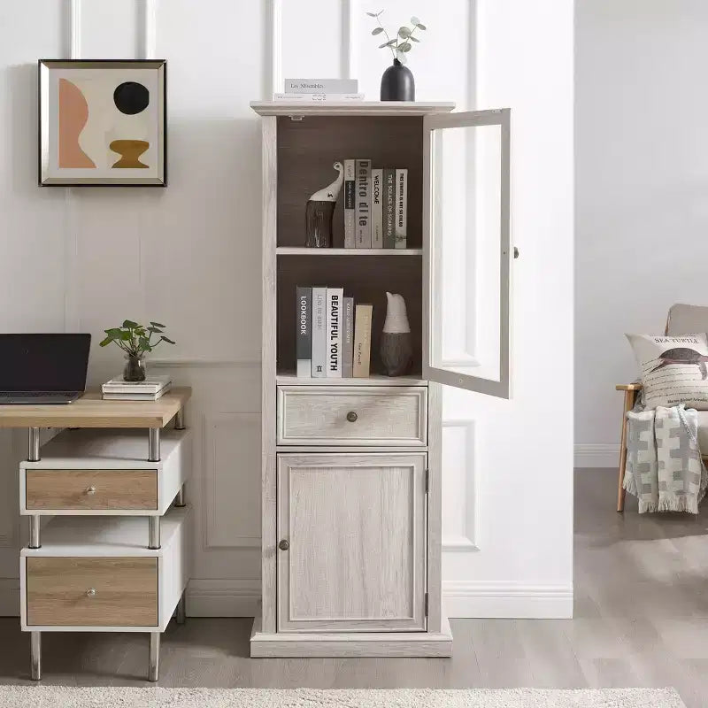 Meuble de rangement haut moderne avec portes et étagères en verre - Buffet autoportant avec tiroir pour salon, cuisine, salle à manger et bureau