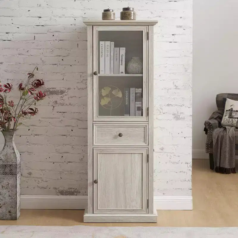 Meuble de rangement haut moderne avec portes et étagères en verre - Buffet autoportant avec tiroir pour salon, cuisine, salle à manger et bureau