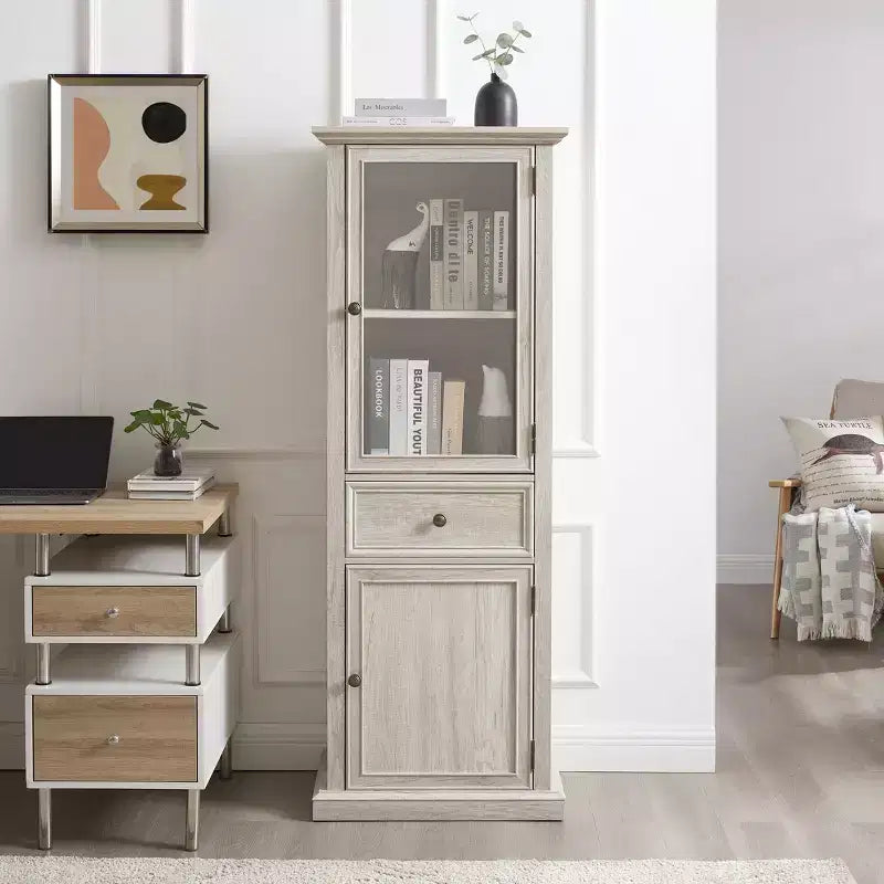 Meuble de rangement haut moderne avec portes et étagères en verre - Buffet autoportant avec tiroir pour salon, cuisine, salle à manger et bureau