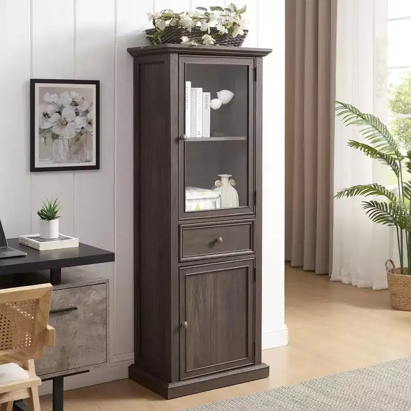 Meuble de rangement haut moderne avec portes et étagères en verre - Buffet autoportant avec tiroir pour salon, cuisine, salle à manger et bureau