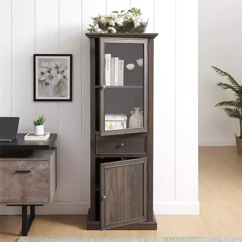 Meuble de rangement haut moderne avec portes et étagères en verre - Buffet autoportant avec tiroir pour salon, cuisine, salle à manger et bureau