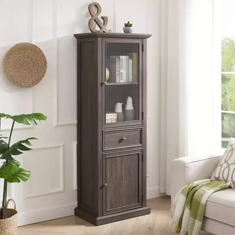 Meuble de rangement haut moderne avec portes et étagères en verre - Buffet autoportant avec tiroir pour salon, cuisine, salle à manger et bureau