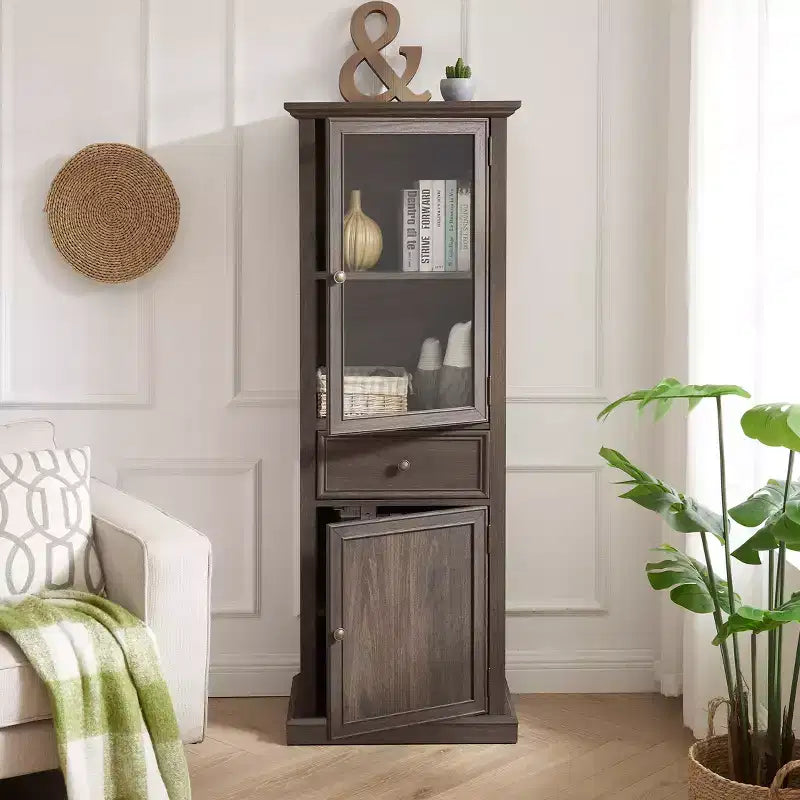 Modern Tall Storage Cabinet with Glass Doors & Shelves-Versatile Freestanding Sideboard with Drawer for Living Room,Kitchen,Dining Room,&Office
