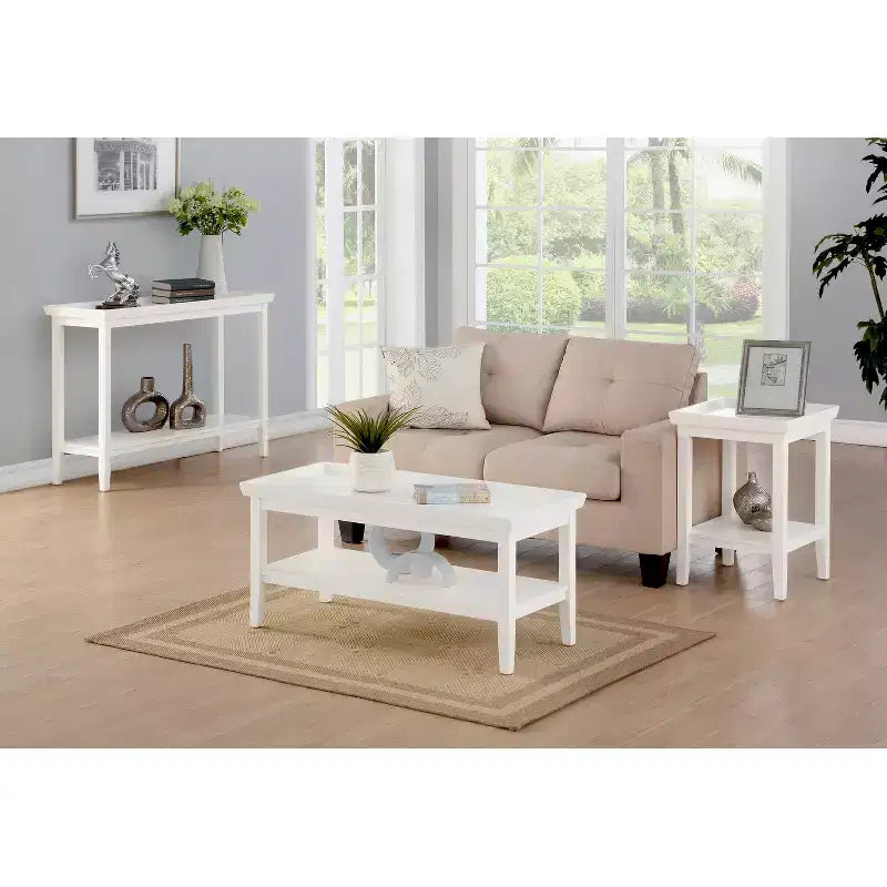 Table d'appoint avec plateau amovible à rebord surélevé et étagère inférieure, table d'appoint en bois d'hévéa pour le rangement, l'exposition et l'organisation