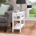 HomeStock Belmont Chairside End Table with Smooth Drawer, USB Ports, Plug Outlet and Shelving, Contemporary Living Room Side Table with Storage