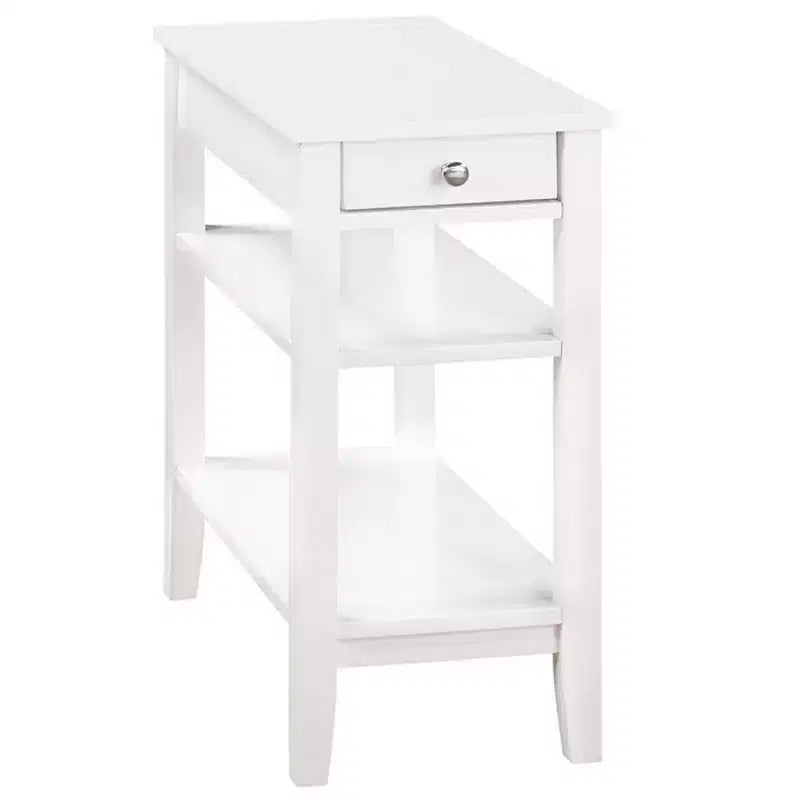 Table d'appoint avec tiroir fluide, ports USB, prise et étagères, table d'appoint contemporaine pour salon avec rangement