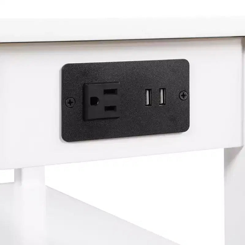 Table d'appoint avec tiroir fluide, ports USB, prise et étagères, table d'appoint contemporaine pour salon avec rangement
