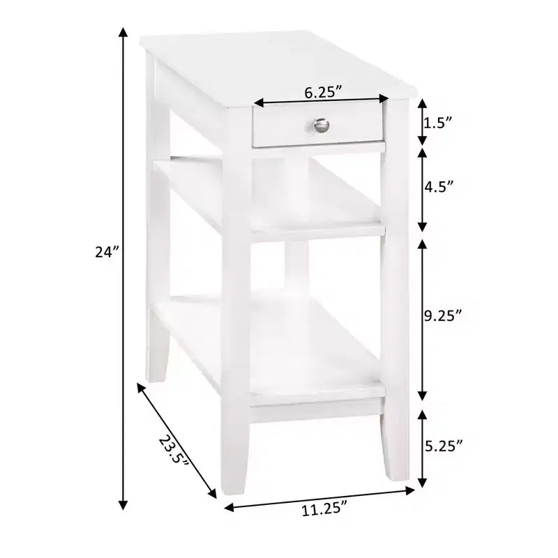 Table d'appoint avec tiroir fluide, ports USB, prise et étagères, table d'appoint contemporaine pour salon avec rangement