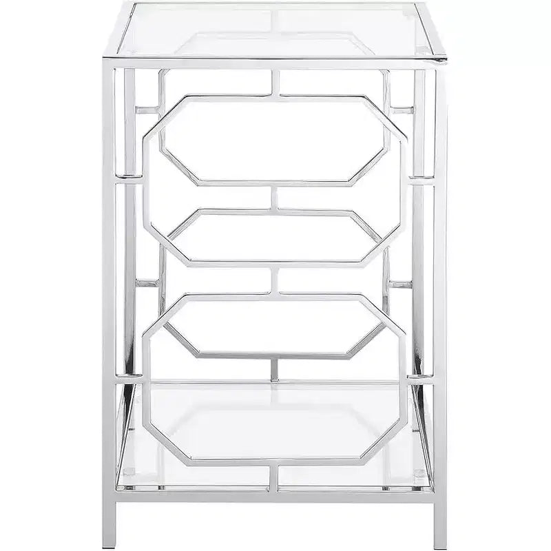 Table d'appoint chromée avec cadre élégant et surface lisse, table d'appoint contemporaine pour salon ou bureau