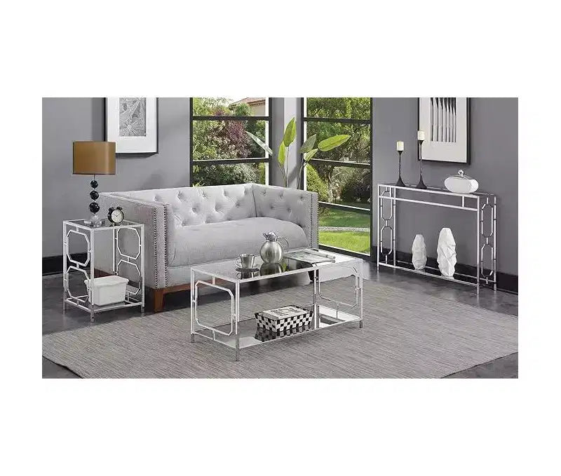 Table d'appoint chromée avec cadre élégant et surface lisse, table d'appoint contemporaine pour salon ou bureau