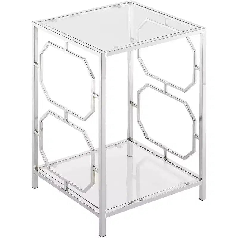 Table d'appoint chromée avec cadre élégant et surface lisse, table d'appoint contemporaine pour salon ou bureau
