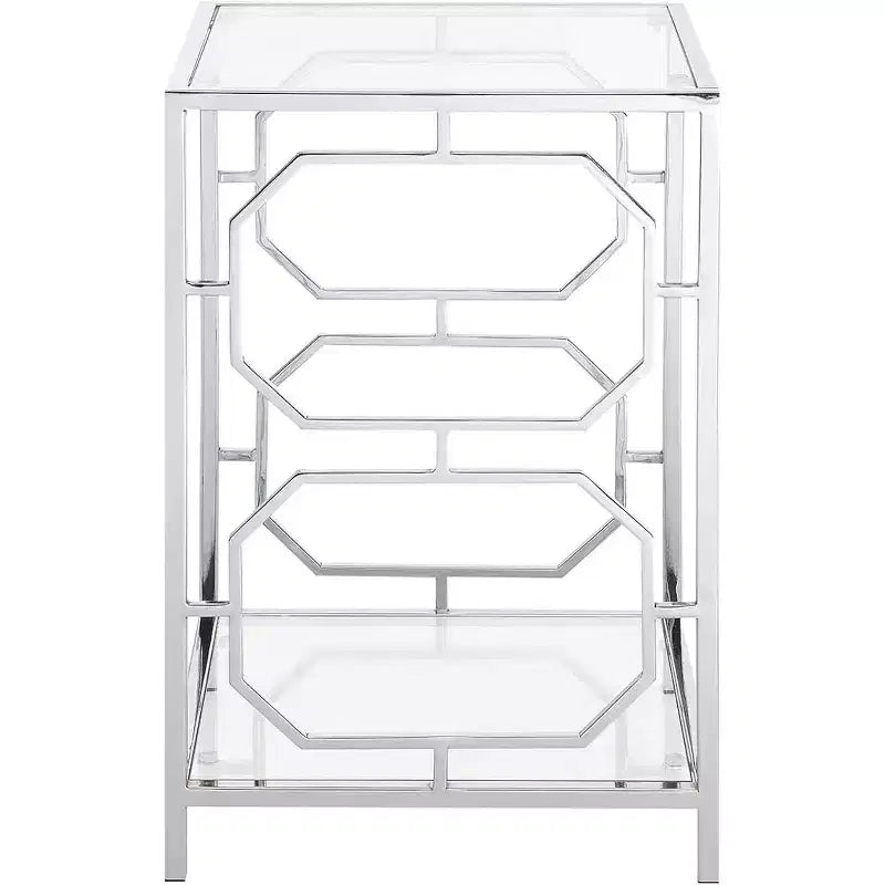 Table d'appoint chromée avec cadre élégant et surface lisse, table d'appoint contemporaine pour salon ou bureau