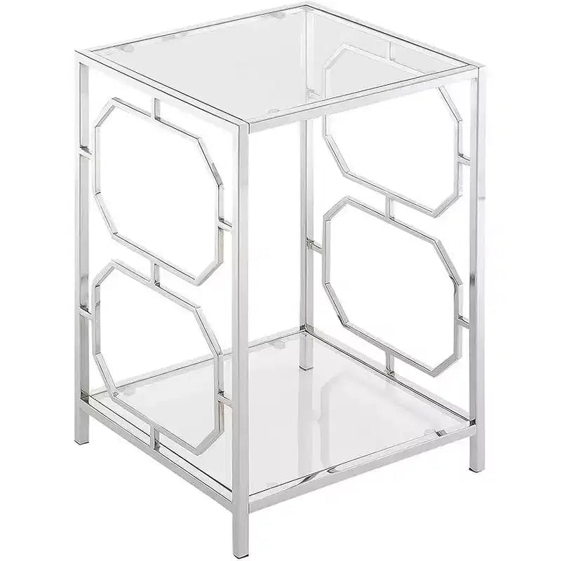 Table d'appoint chromée avec cadre élégant et surface lisse, table d'appoint contemporaine pour salon ou bureau