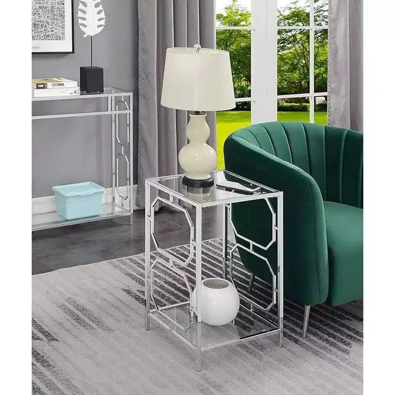 Table d'appoint chromée avec cadre élégant et surface lisse, table d'appoint contemporaine pour salon ou bureau