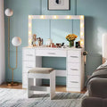 GALAXHERO Vanity Desk with LED Mirror, Power Outlets & 7 Drawers - Includes Stool for Bedroom Dressing Room,White