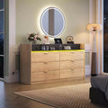 GALAXHERO 58.35 Wide 9-Drawer LED Dresser - with Power Outlets, Open Shelves & 65 TV Stand Compatibility for Bedroom/Living Room/Closet