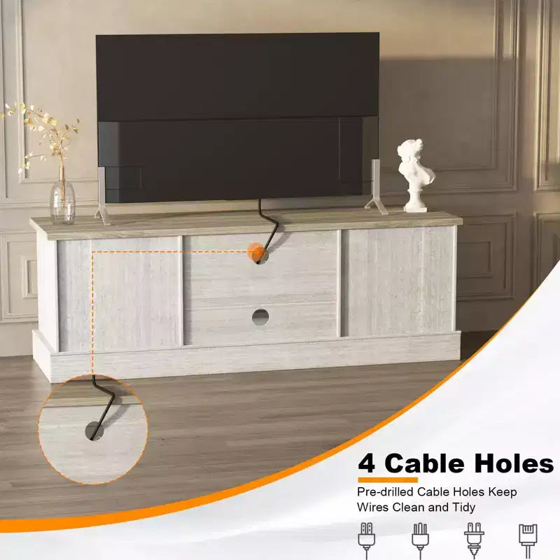 Meuble TV pour téléviseurs jusqu'à 65'', centre de divertissement avec armoire de rangement et console multimédia
