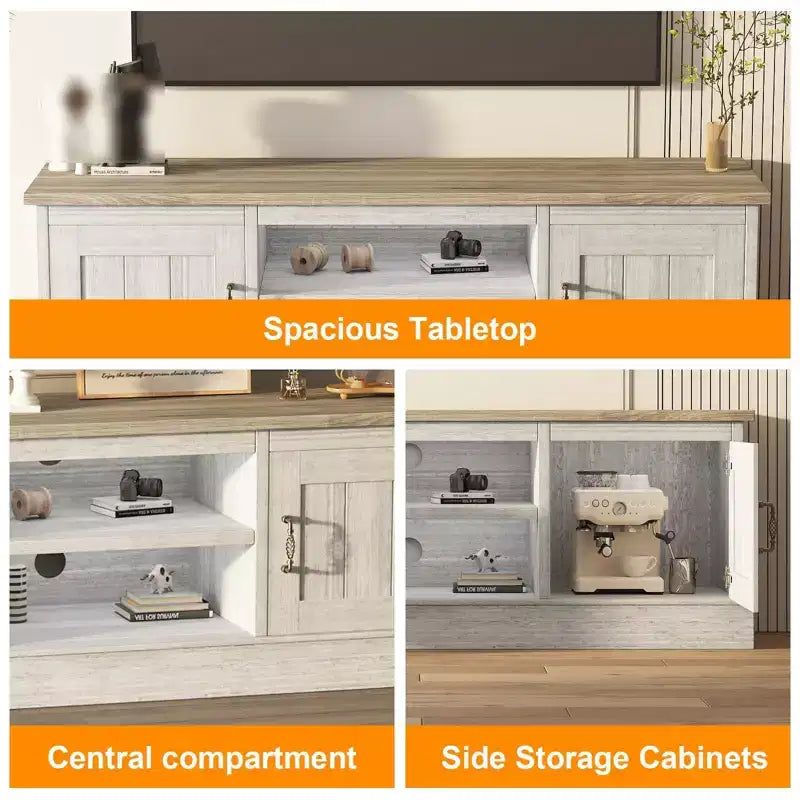 Meuble TV pour téléviseurs jusqu'à 65'', centre de divertissement avec armoire de rangement et console multimédia