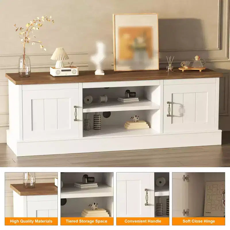 Meuble TV pour téléviseurs jusqu'à 65'', centre de divertissement avec armoire de rangement et console multimédia