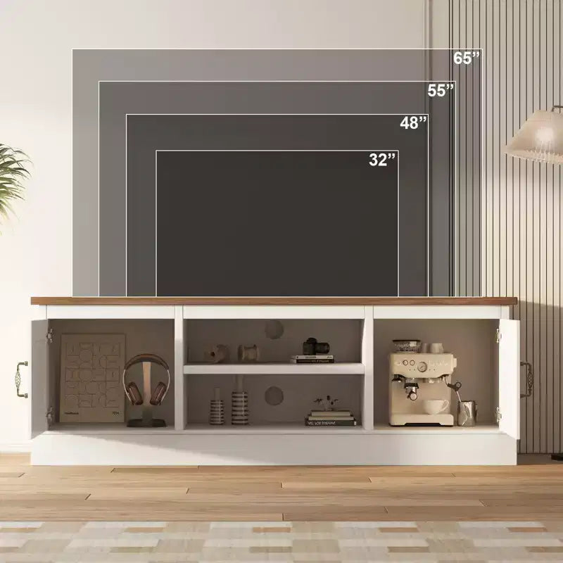 Meuble TV pour téléviseurs jusqu'à 65'', centre de divertissement avec armoire de rangement et console multimédia