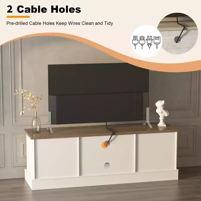 Meuble TV pour téléviseurs jusqu'à 65'', centre de divertissement avec armoire de rangement et console multimédia