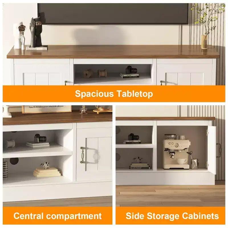 Meuble TV pour téléviseurs jusqu'à 65'', centre de divertissement avec armoire de rangement et console multimédia
