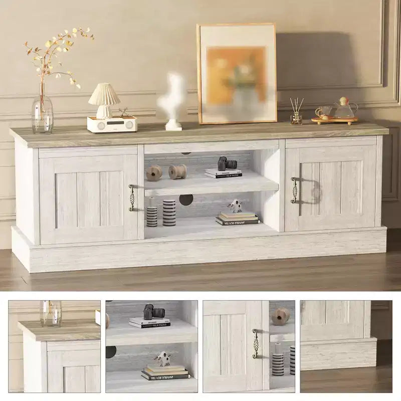 Meuble TV pour téléviseurs jusqu'à 65'', centre de divertissement avec armoire de rangement et console multimédia