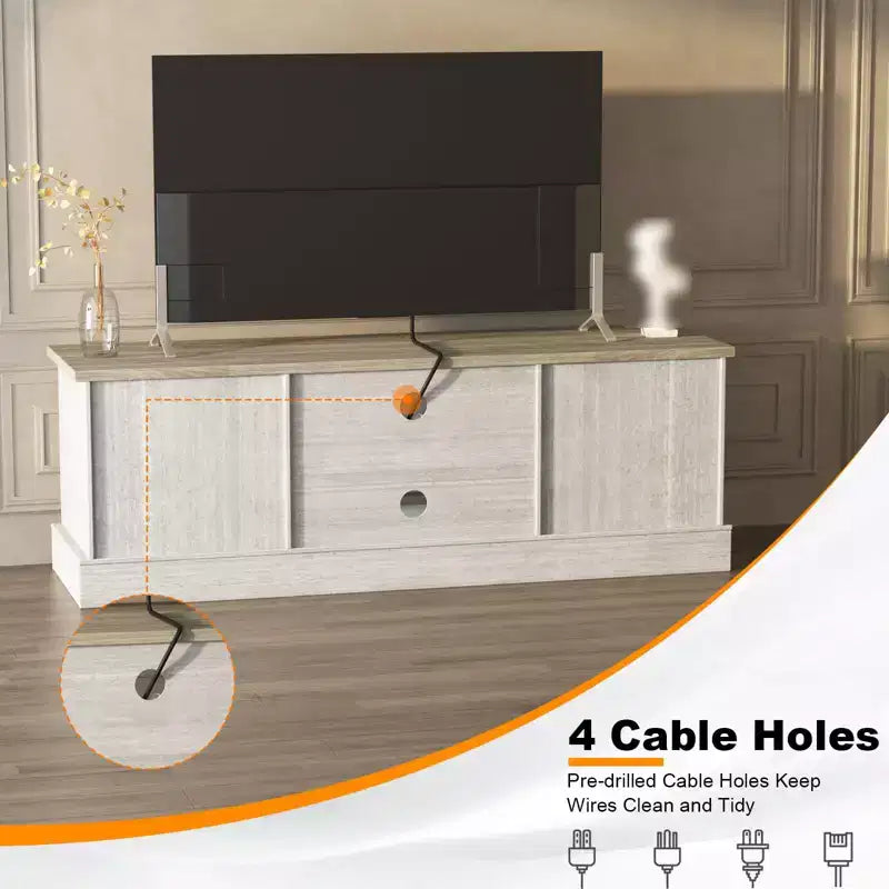 Meuble TV pour téléviseurs jusqu'à 65'', centre de divertissement avec armoire de rangement et console multimédia