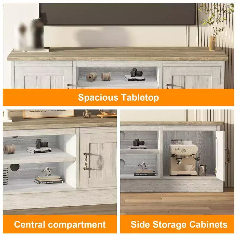 Meuble TV pour téléviseurs jusqu'à 65'', centre de divertissement avec armoire de rangement et console multimédia