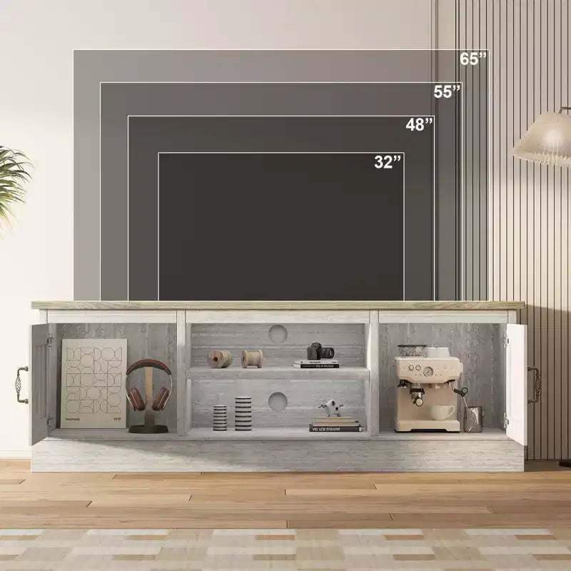 Meuble TV pour téléviseurs jusqu'à 65'', centre de divertissement avec armoire de rangement et console multimédia