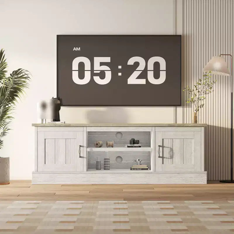 Modern TV Stand for TVs Up to 65'', Wooden Entertainment Center with Storage Cabinet, Modern Media TV Console Table for Living Room Bedroom