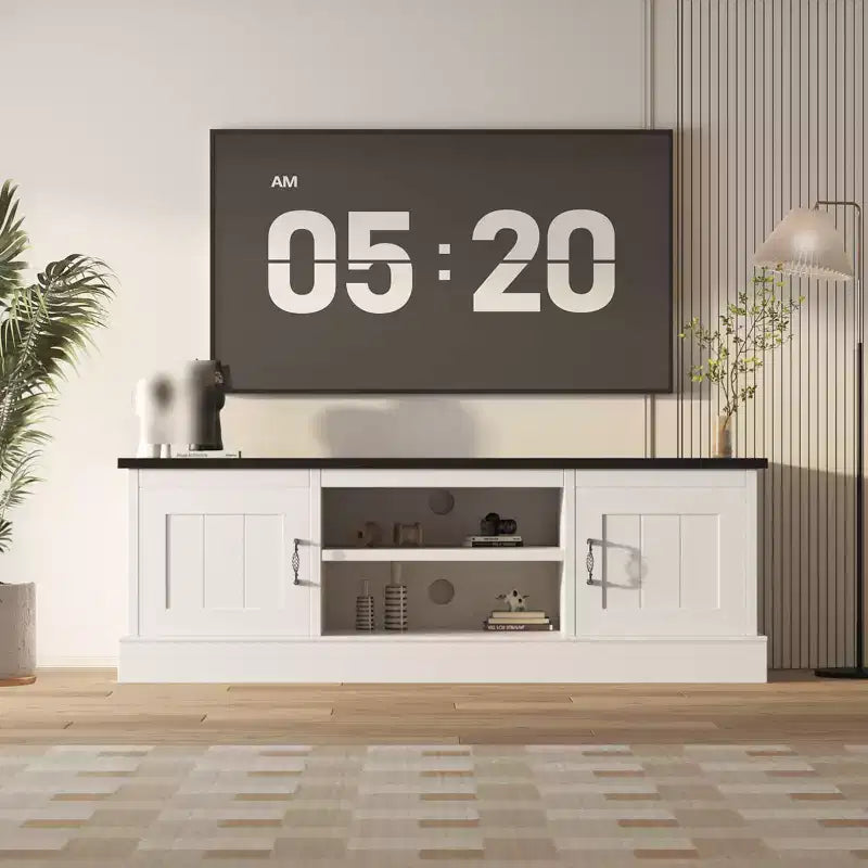 Meuble TV pour téléviseurs jusqu'à 65'', centre de divertissement avec armoire de rangement et console multimédia