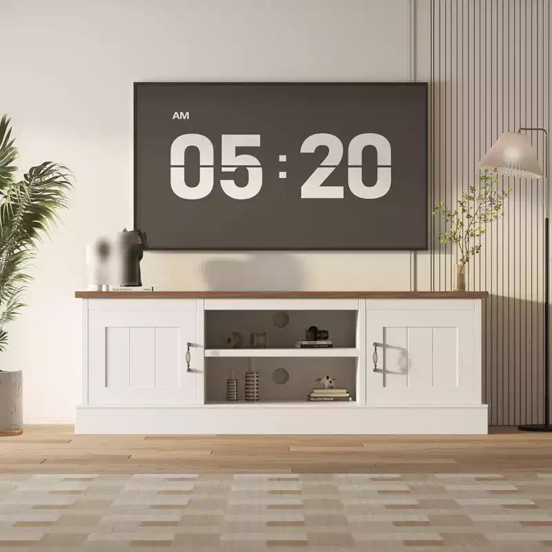 Meuble TV pour téléviseurs jusqu'à 65'', centre de divertissement avec armoire de rangement et console multimédia