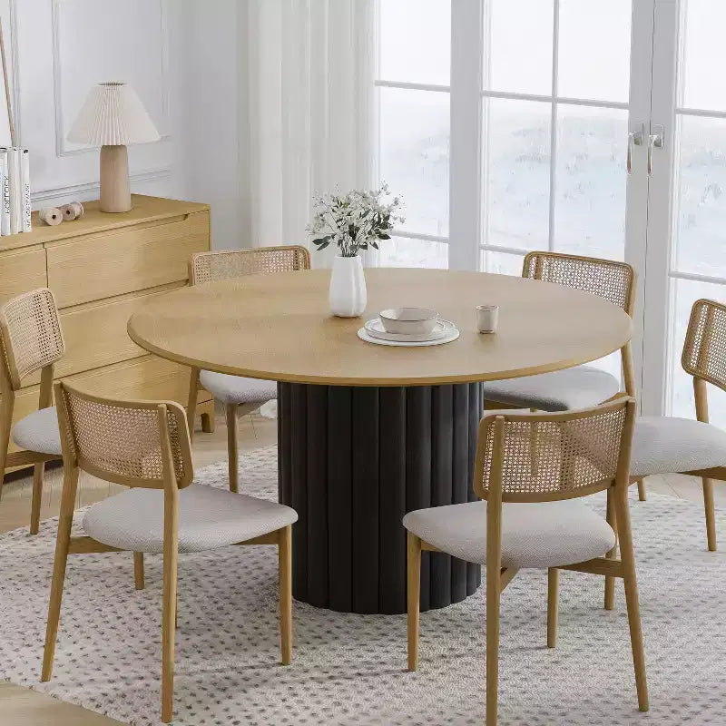 PexFix 52 Wood Round Dining Table Kitchen Table for 4-6 with Arc-Shaped Edge Top & Textured Pedestal for Living/Dining Room Coffee Office Natural