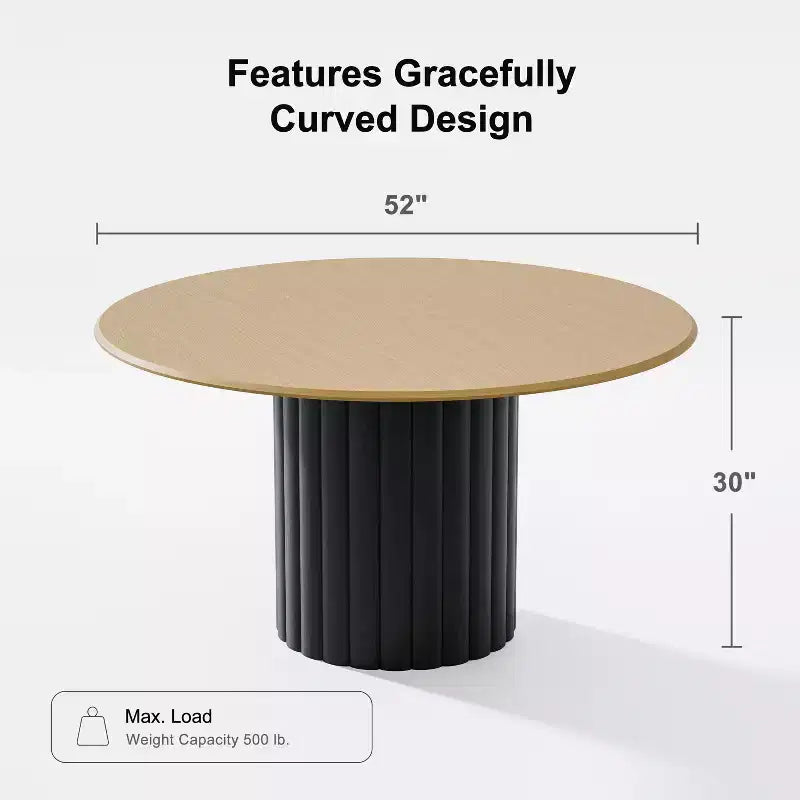 Table à manger ronde en bois de 132 cm pour 4 à 6 personnes avec pied cannelé