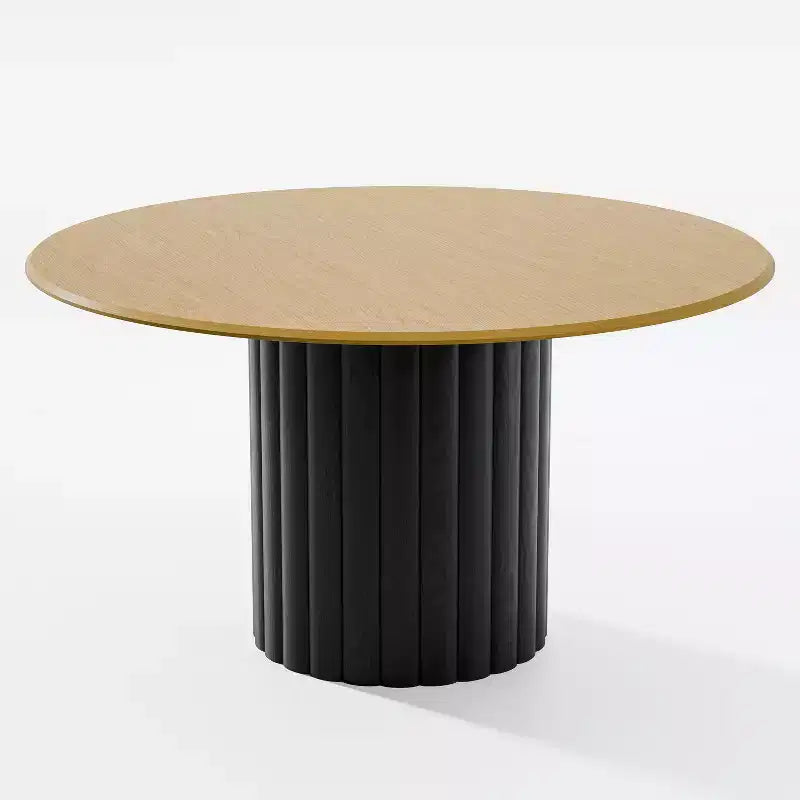 Table à manger ronde en bois de 132 cm pour 4 à 6 personnes avec pied cannelé
