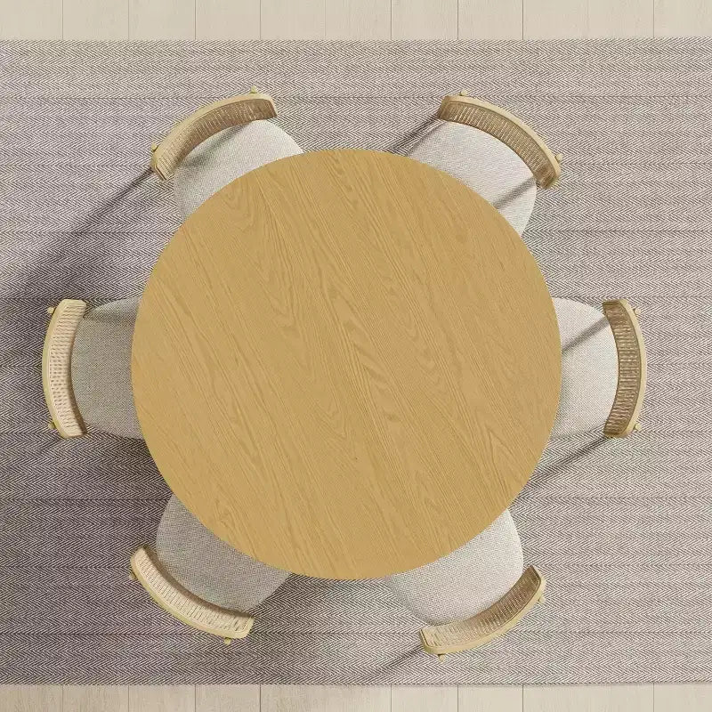 Table à manger ronde en bois de 52 po avec piétement fuselé cannelé, 6 places