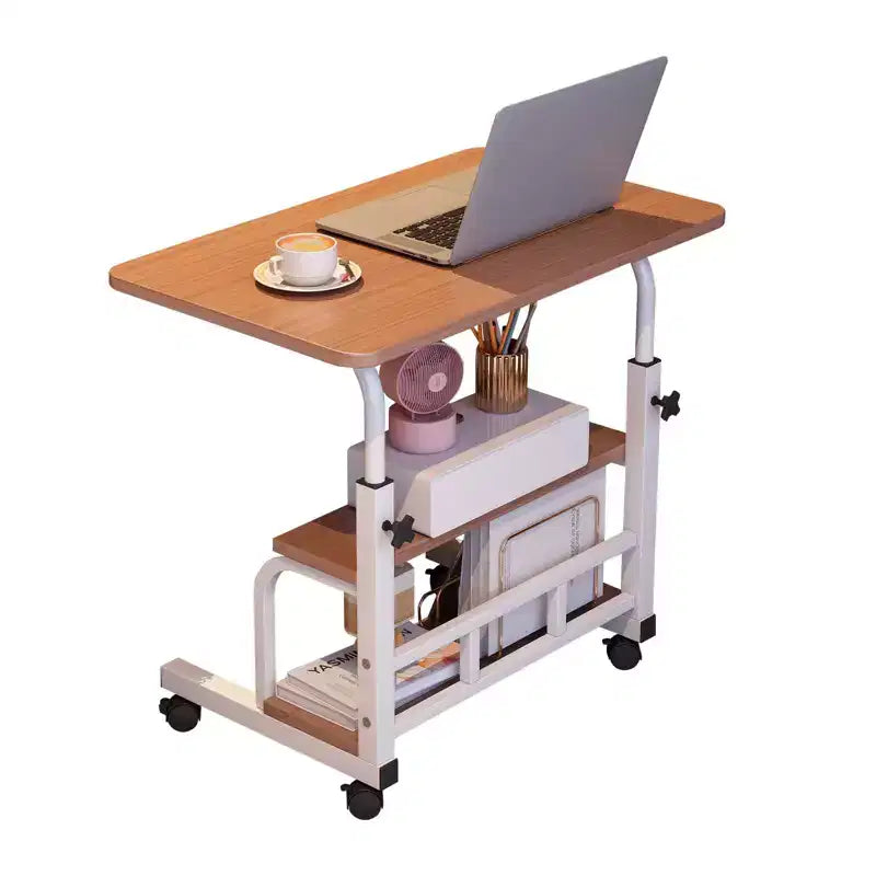 Bureau roulant portable à hauteur réglable, bureau d'ordinateur mobile avec étagères de rangement