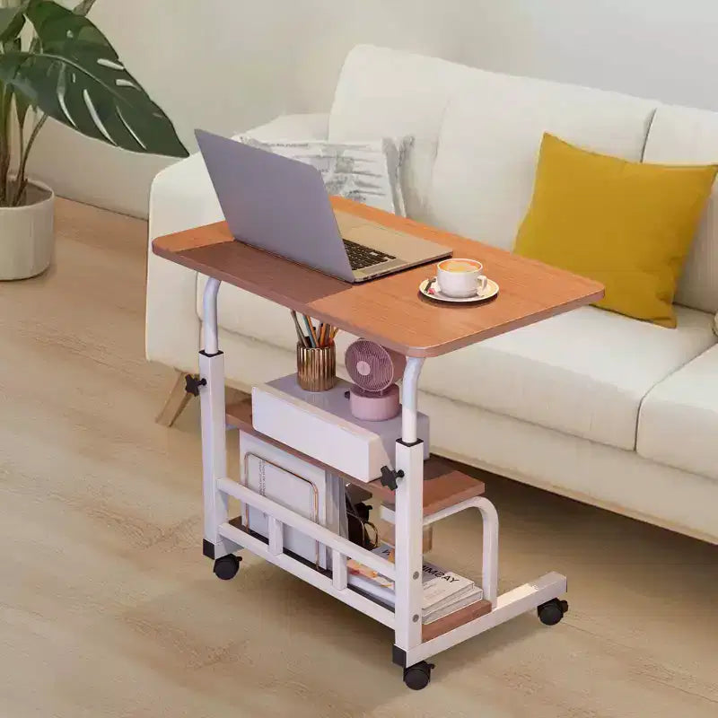 COZONY Portable Rolling Desk with Adjustable Height, Mobile Standing Computer Desk with Storage Shelves for Home Office, Study & Small Spaces