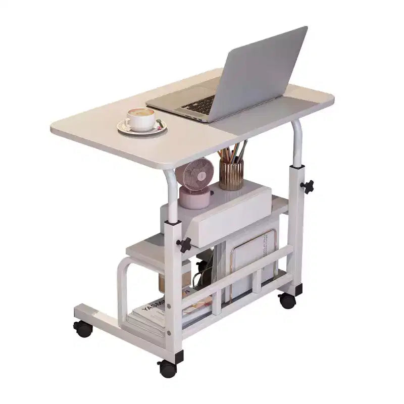 Bureau roulant portable à hauteur réglable, bureau d'ordinateur mobile avec étagères de rangement
