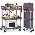COZONY 3-Tier Folding Utility Cart, Portable Collapsible Service Trolley with Wheels, 156 Lbs Load Capacity, Heavy Duty for Garage & Workshop, Grey