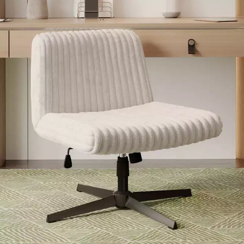 Okak Plush Criss Cross Chair with Adjustable Height, Office Chair with Extra Wide Seat, Comfy Chair for Home, Office, White