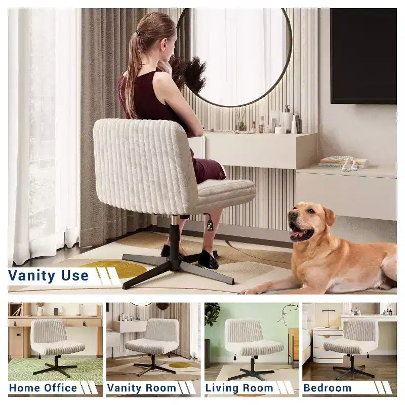 Chaise Criss-Cross avec Hauteur Réglable, Chaise de Bureau avec Assise Extra Large, Chaise Confortable pour la Maison, le Bureau, Blanc