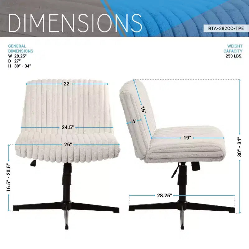 Chaise Criss-Cross avec Hauteur Réglable, Chaise de Bureau avec Assise Extra Large, Chaise Confortable pour la Maison, le Bureau, Blanc
