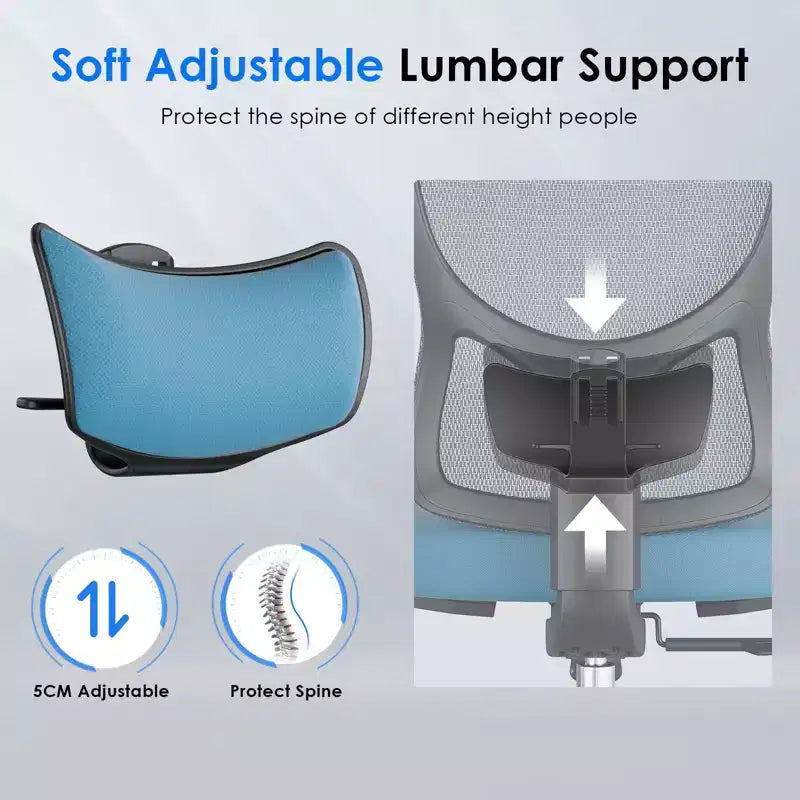 Chaise de bureau ergonomique, Chaise de bureau en maille avec appui-tête, Support lombaire et accoudoirs réglables, Dossier haut pour le bureau et la maison